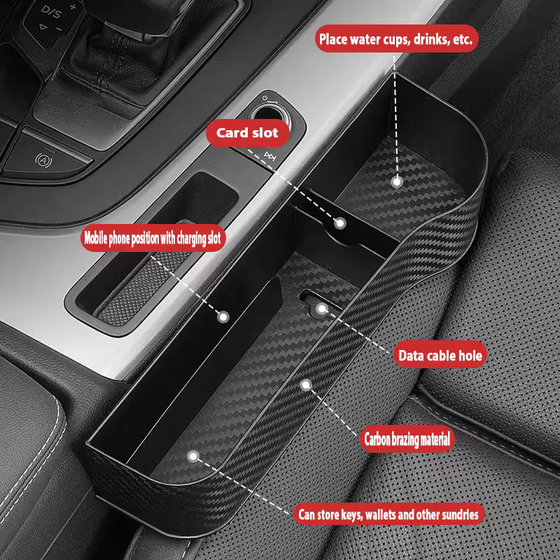 2x Carbon Fibre Car Seat Gap Filler Organiser Storage Box Cup Holder Charging