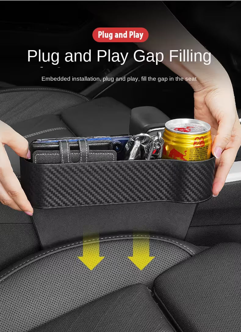 2x Carbon Fibre Car Seat Gap Filler Organiser Storage Box Cup Holder Charging
