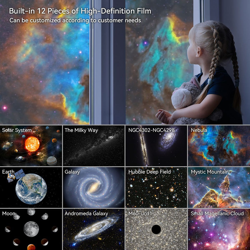 Black USB Powered Galaxy Star Projector and Earth Globe Night Light with 12 HD Space Films, 1H / 2H Timer, Nebula Dynamic Rotation Effect & Adjustable Focus for Bedroom Kids Home Decor