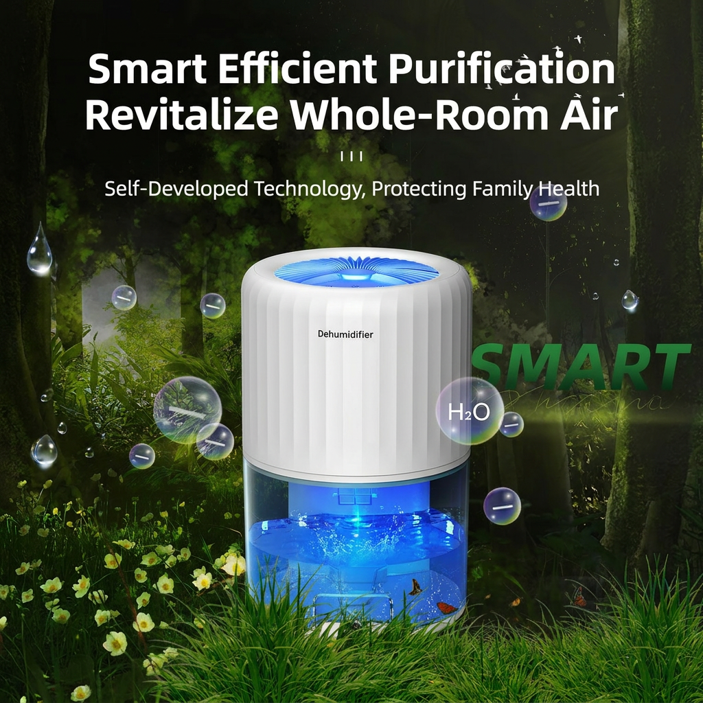 Mini Dehumidifier 2L Portable Quiet Air Purifying Night Light Auto Off White