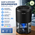 Mini Dehumidifier 2L Portable Quiet Air Purifying Night Light Auto Off Black