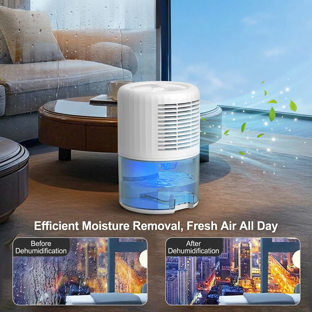 Mini Dehumidifier 2L Portable Quiet Air Purifying Night Light Auto Off Black