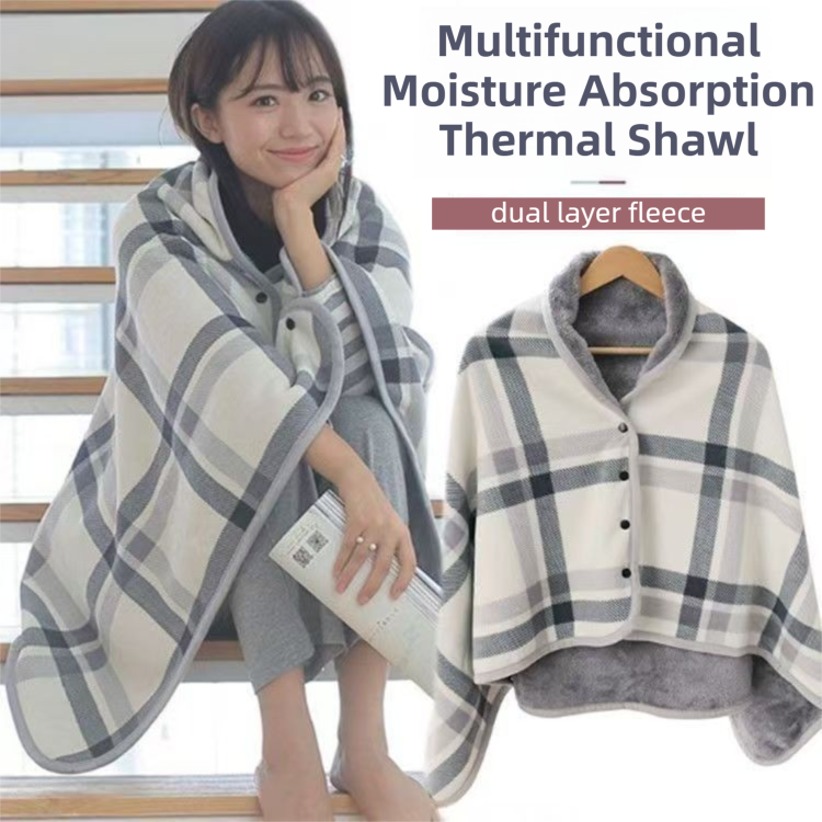 Warm Cozy Study and Office Corner Set with Wearable Dual Layer Fleece Shawl Blanket and Fluffy Plush A5 Lock Diary & Pen Gift Box - Plaid Thermal Nap Wrap and White Cute Stationery Kit for Workers and Students