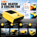 Yellow Compact Car Heater Fan with 360° Adjustable Base, Fast Defrost & Demister, Dual Mode Heat & Cooling Fan, Quiet Constant Tempe Dashboard Heater for Cars Winter Driving (12V / 150W)