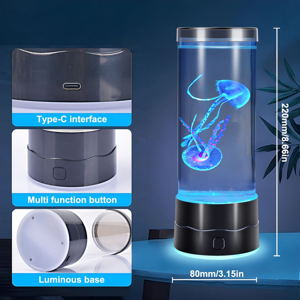 USB-C Powered Bionic Jellyfish LED Night Light with Dual Mode Touch Control and White Glowing Base, 7 Color Gradient Ambient Table Lamp for Bedroom Living Room Office & Gifts