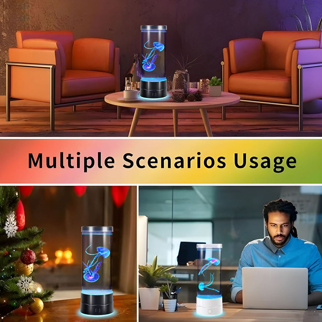 USB-C Powered Bionic Jellyfish LED Night Light with Dual Mode Touch Control and White Glowing Base, 7 Color Gradient Ambient Table Lamp for Bedroom Living Room Office & Gifts