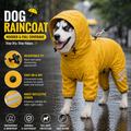 Yellow Waterproof Full Body Dog Raincoat with Adjustable Hood & Waist, Easy Snap Closure and Hidden Leash Opening - Lightweight Four-Leg Reflective Pet Rain Suit for Small Medium Large Dogs, M Size