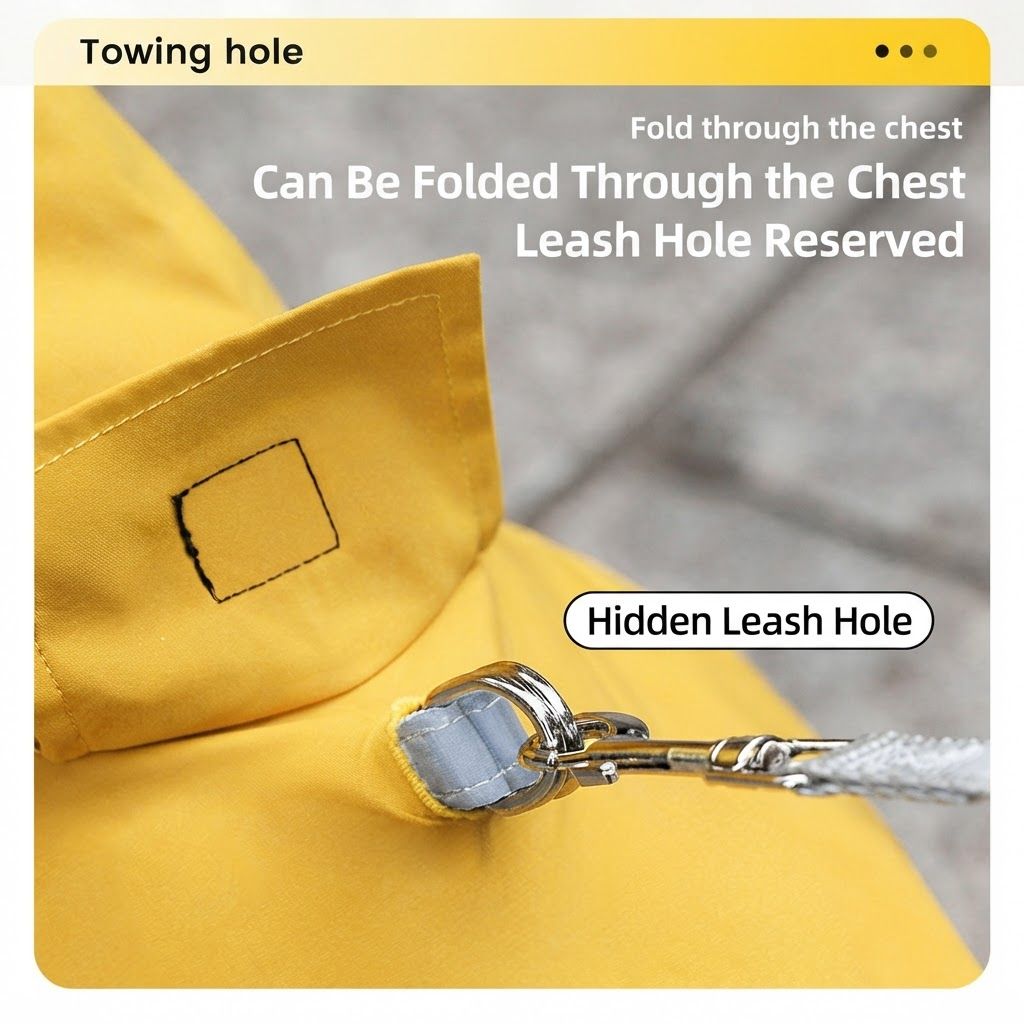 Yellow Waterproof Full Body Dog Raincoat with Adjustable Hood & Waist, Easy Snap Closure and Hidden Leash Opening - Lightweight Four-Leg Reflective Pet Rain Suit for Small Medium Large Dogs, L Size