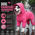 Pink Waterproof Full Body Dog Raincoat with Adjustable Hood & Waist, Easy Snap Closure and Hidden Leash Opening - Lightweight Four-Leg Reflective Pet Rain Suit for Small Medium Large Dogs, M Size