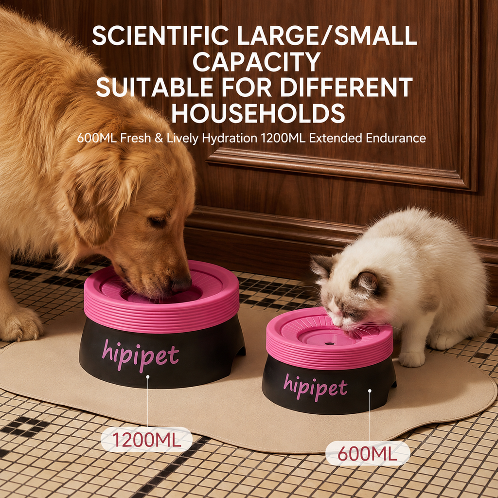 Miya White 1200ML Large No Spill Slow Water Dog Bowl, Pet Water Feeder with Floating Disk - Anti Wet Mouth and Cleaner Drinking, Food Grade PP & TPR, Fully Removable & Easy Clean