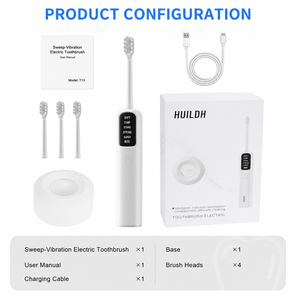 Black Rechargeable Dual-Action Vibration & 45° Scientific Sweep Cleaning Electric Toothbrush with 5 Brushing Modes, 4 Brush Head and Storage Base - Smart 2 Min Timer and 30s Quad Reminder, High-Density Rounded Bristles and 3D Precision Brush Head Design