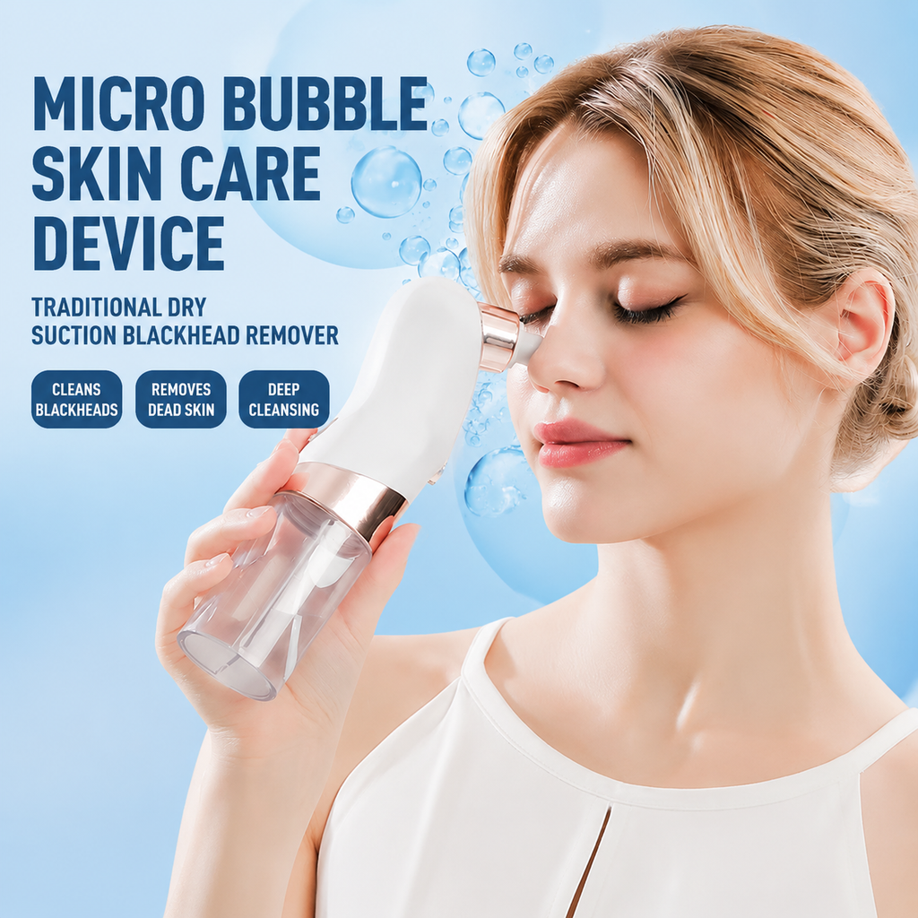 Microbubble Oxygen Hydration Facial Pore Cleanser and Pink Reusable Ice Roller Set with Waste Separation Design, 3 Level Vacumn Suction and 6 Replaceable Heads - Portable Facial Pore Cleaning & Cooling Kit for Home & Travel Skincare