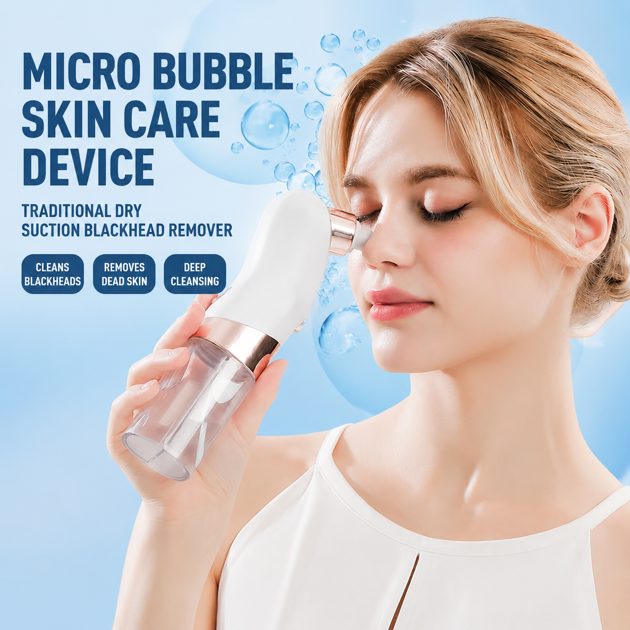 Microbubble Oxygen Hydration Facial Pore Cleanser and Purple Reusable Ice Roller Set with Waste Separation Design, 3 Level Vacumn Suction and 6 Replaceable Heads - Portable Facial Pore Cleaning & Cooling Kit for Home & Travel Skincare