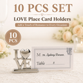10-Pack Silver Plated Alloy Place Card Holders with LOVE Designs, Elegant Wedding Reception Seating Card Clips for Banquets, Parties and Events