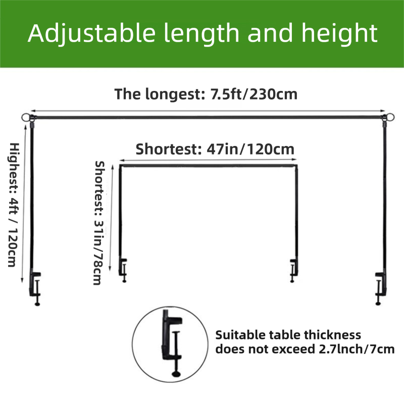 Gold Iron Over Table Arch Display Stand with Fixed Clamps and Buckles for Balloons and Decorations, L 120-230cm & H 78-120cm Adjustable Wedding Party Table Rod Backdrop Frame for Birthday, Baby Showers and Celebrations