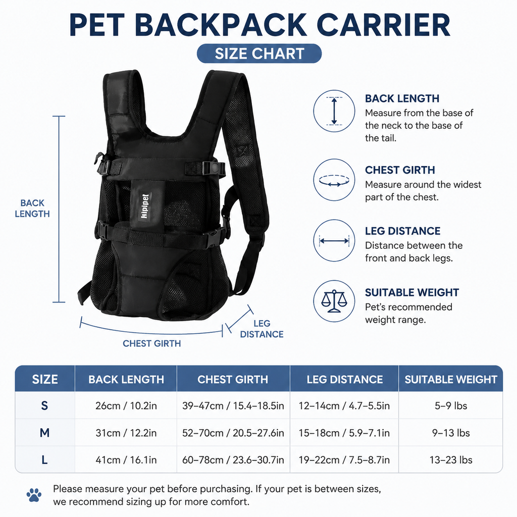 Blue Hands Free Adjustable Dog Carrier Backpack with 3-Point Support, Reserved Tail Opening and Wide Padded Straps - Chest & Back Dual Use, Breathable on Both Sides and Quick-release Safety Buckles for Walking Bike Travel Outdoor Use, S Size