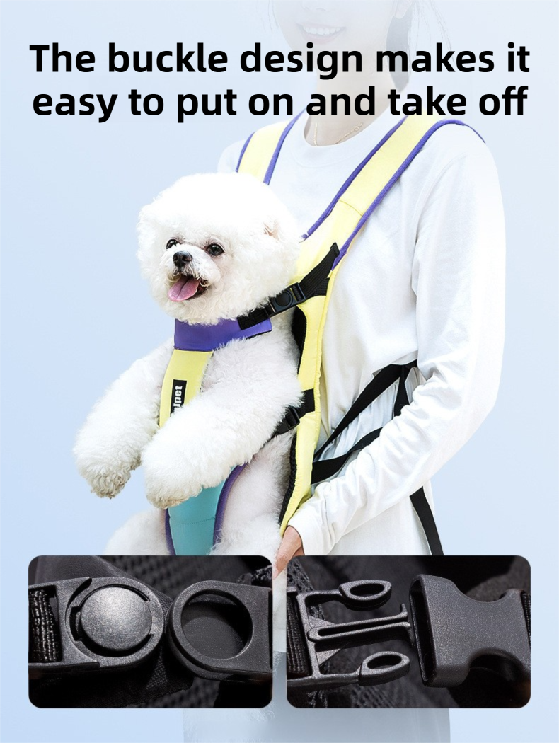 Blue Hands Free Adjustable Dog Carrier Backpack with 3-Point Support, Reserved Tail Opening and Wide Padded Straps - Chest & Back Dual Use, Breathable on Both Sides and Quick-release Safety Buckles for Walking Bike Travel Outdoor Use, S Size