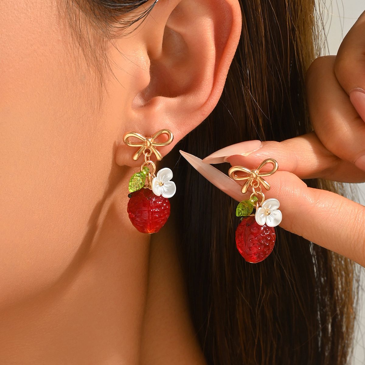 Cute Crystal Strawberry Pendant Jewelry Set for Women with Flower Berries Leaves Bow Earrings and Necklace - Vintage Gold Plated Fruit Charm Accessories Gift Box for Daily Wear, Parties, Dates and Occasions