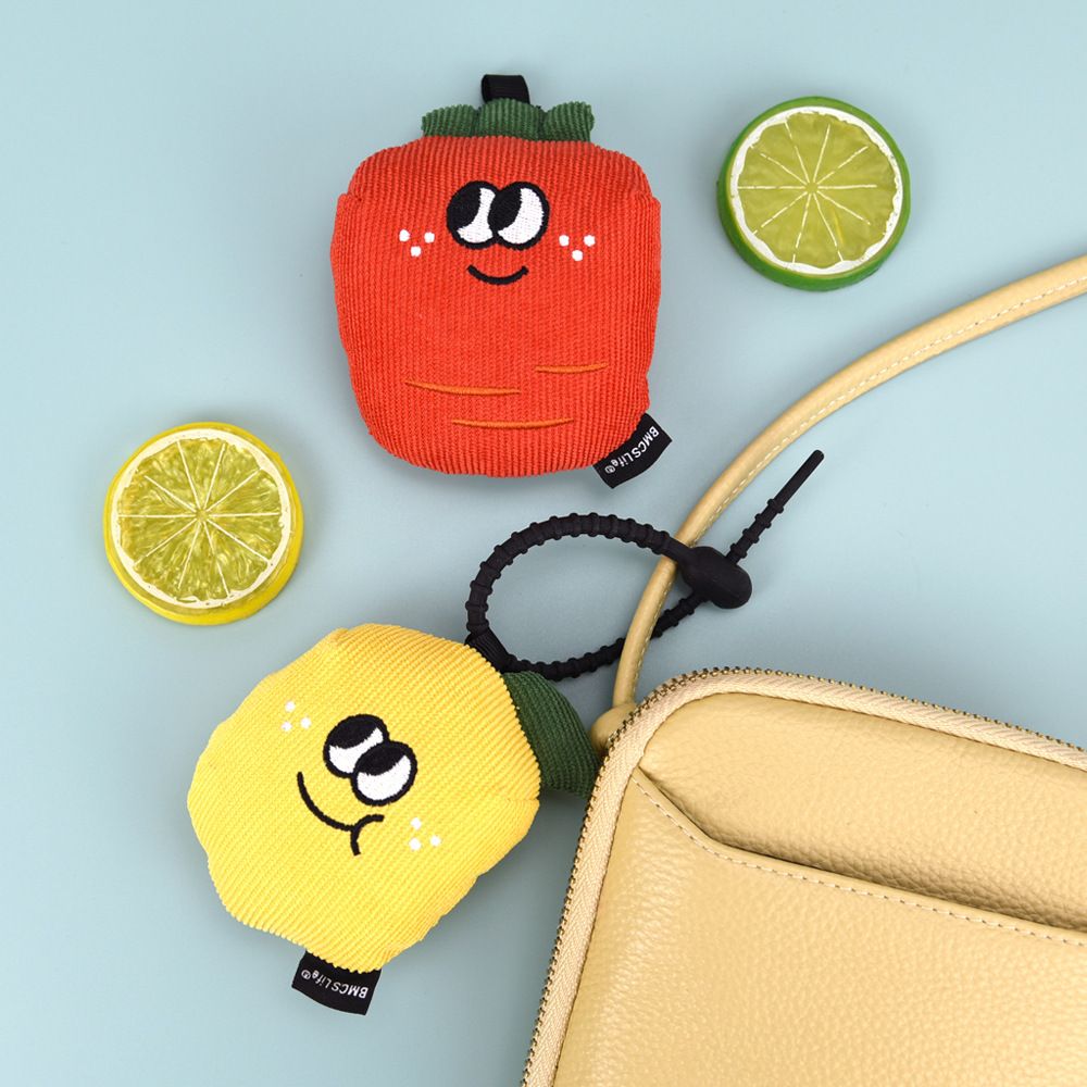 Portable Cute Avocado Corduroy Storage Pouch with Zipper and Hidden Folding Shopping Bag - Lightweight Reusable Eco Grocery Tote Bag with Fruit Charm for Shopping, Travel, Books, iPad and Daily Essentials