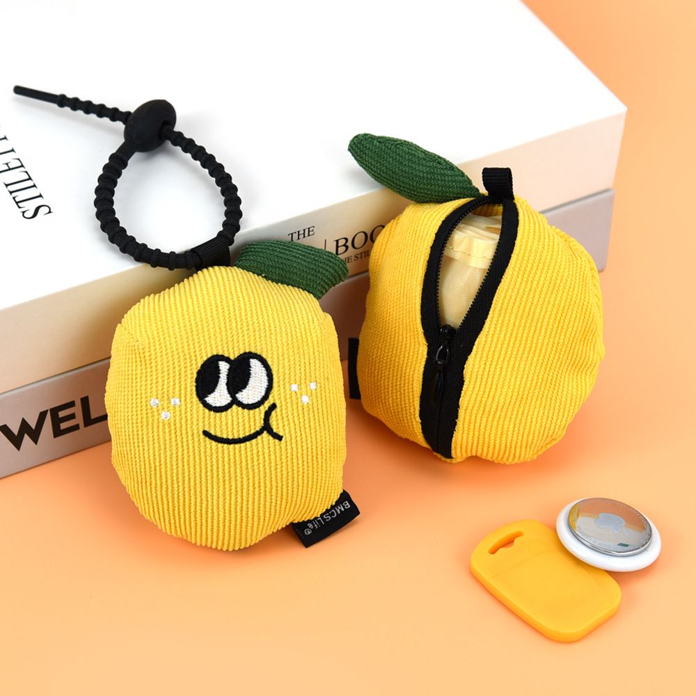 Portable Carrot Lemon Corduroy Storage Pouch with Zipper and Hidden Folding Shopping Bag - Lightweight Reusable Eco Grocery Tote Bag with Fruit Charm for Shopping, Travel, Books, iPad and Daily Essentials