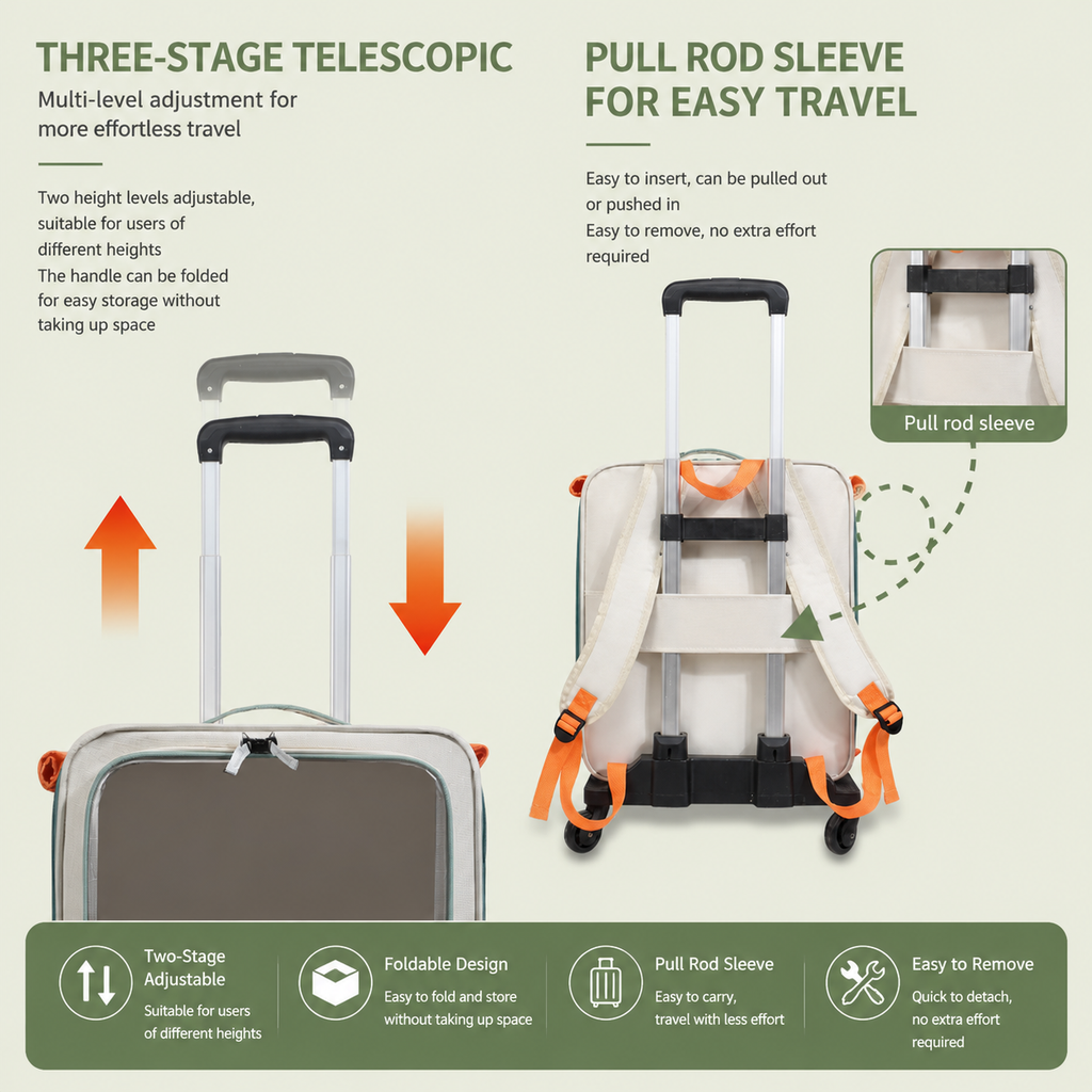 Orange and Grey Large Space Pet Carrier Trolley – Foldable Cat Carrier Backpack with Breathable Side Mesh & View Window, Silent Rolling Wheels, Storage Pocket and Removable Bottom Pad for Dog and Cat, 42 x 36 x 27CM