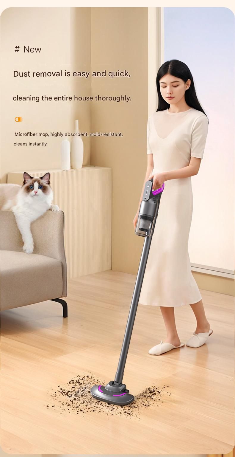 Purple 3-in-1 Cordless Vacuum Cleaner - Handheld Stick Vacuum with Mop Function, Strong Suction, Washable Filter, Type-C Fast Charging - Lightweight Design for Home, Car, Pet Hair, Hardwood Floors & Carpets