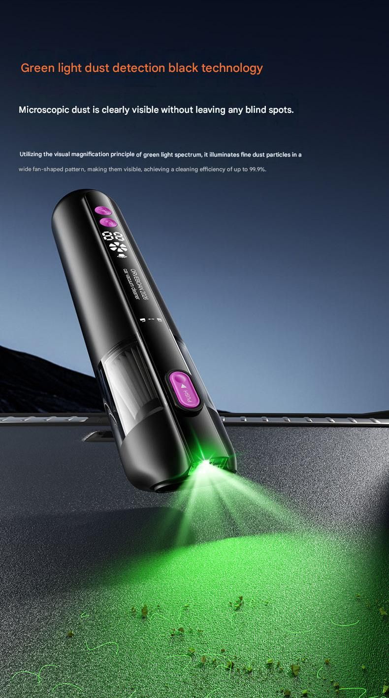 White Cordless Handheld Vacuum Cleaner - High Suction Portable Car Vacuum with Green Light Dust Display, 100ml Capacity, Type-C Rechargeable for Car Home Pet Use, Compact Design with 4 Nozzle Set