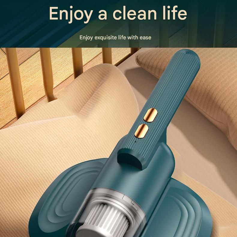 Green Cordless Handheld Mite Removal Vacuum - 10KPA Suction, UV Blue Light, 200ML Dust Cup, 3-Stage Filtration - Portable Cleaner for Bed, Sofa & Carpet