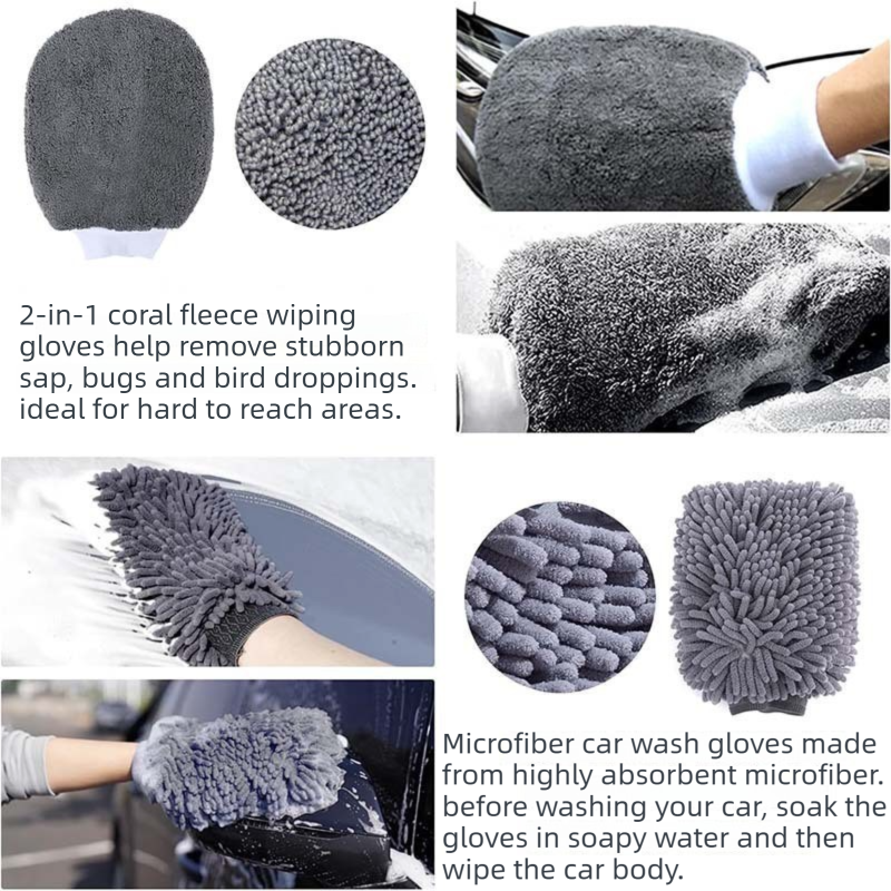 10pc Car Cleaning Kit Microfibre Wash Mitt Drying Towel Wheel Detail Brushes