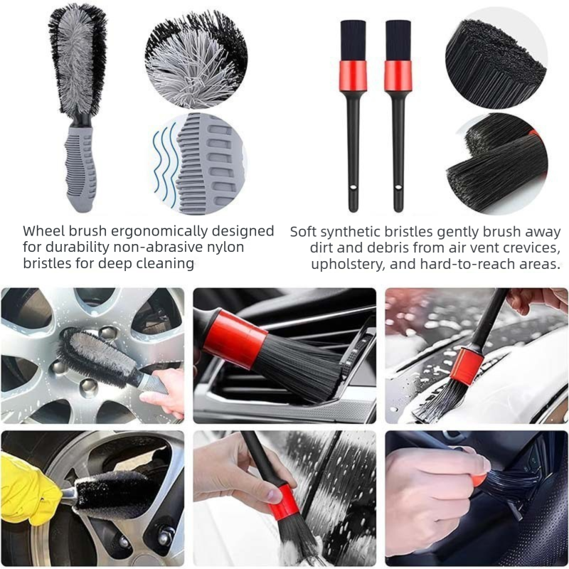 10pc Car Cleaning Kit Microfibre Wash Mitt Drying Towel Wheel Detail Brushes