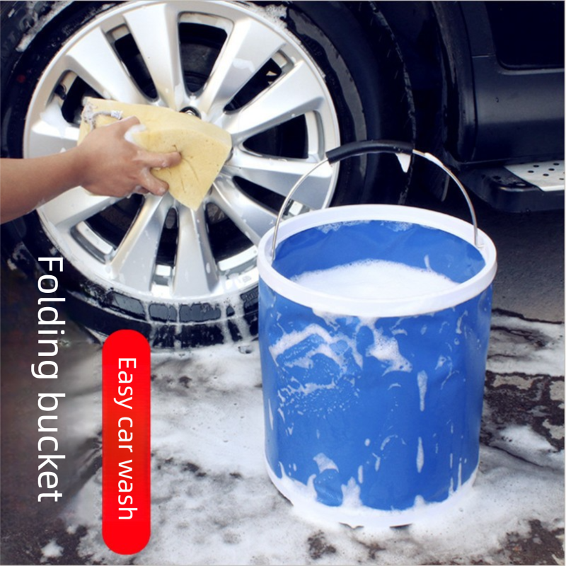 11pc Car Wash Detailing Kit 9L Collapsible Bucket Microfibre Towels Brushes