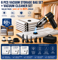 Portable Cordless Handheld Vacuum Cleaner & 6-piece Vacuum Storage Bag Set, 4-in-1 Air Duster, Vacuum Pump and Suction Cleaner with Reusable Compression Bags for Home and Travel