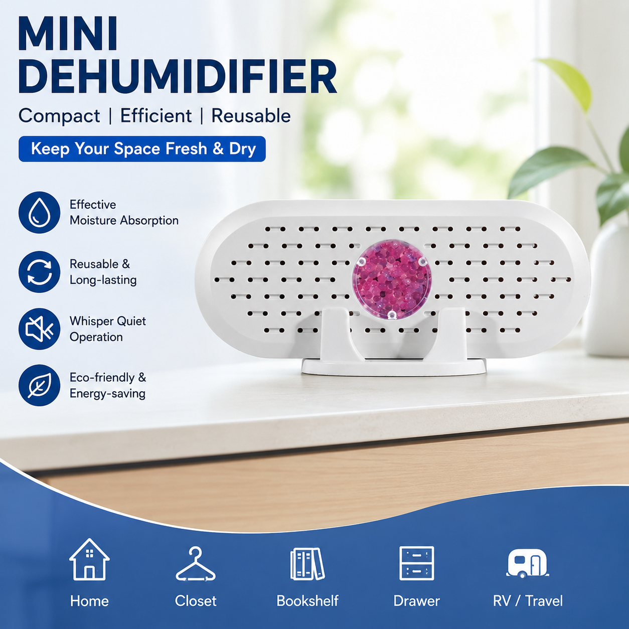 Mini Rechargeable Dehumidifier Wardrobe Closet Moisture Absorber Anti Mould
