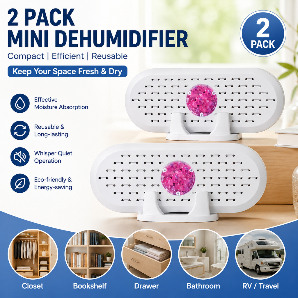 2x Mini Rechargeable Dehumidifier Wardrobe Closet Moisture Absorber Anti Mould