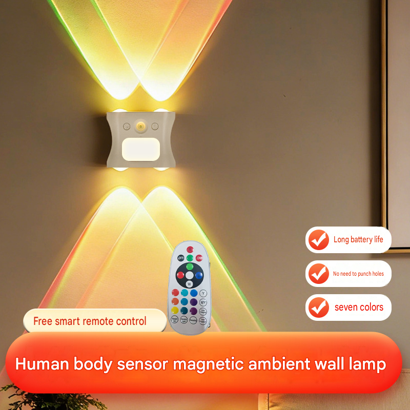 3PCS Smart Home Atmosphere Set – Green USB Rechargeable Camera Humidifier & 2pcs White RGB Motion Sensor Wall Light, Magnetic Wireless Night Lamp with Remote Control for Bedroom, Living Room & Office