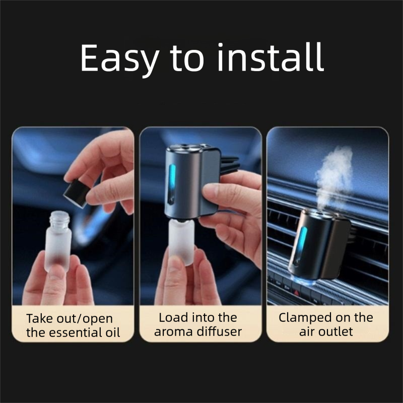 Golden Car Vent Air Freshener Diffuser (Includes a 10ml empty essential oil bottle) 3-Speed Adjustable Aroma Atomiser – Compact Aluminum Alloy USB Essential Oil Car Fragrance Clip