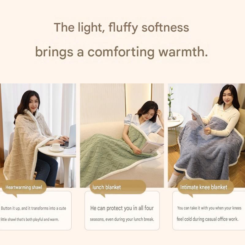 3-piece Office Comfort Gift Bundle Set – White Aromatherapy Diffuser, White Self-Stirring Cup & Khaki Sherpa Throw Blanket for Work, Home & Travel Relaxation（Please provide your own gift box）
