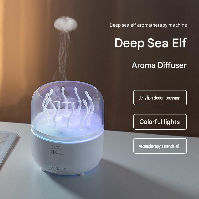 2 piece Cozy Home Duo set -Black Jellyfish Humidifier  and 150×200cm Mountain Lake Tapestry -humidifier featuring multi-color lights and aromatherapy diffusion,Hanging cloth Room Decor Brushed No-Stretch Fade Resistant Nature Decor with Installation Kit