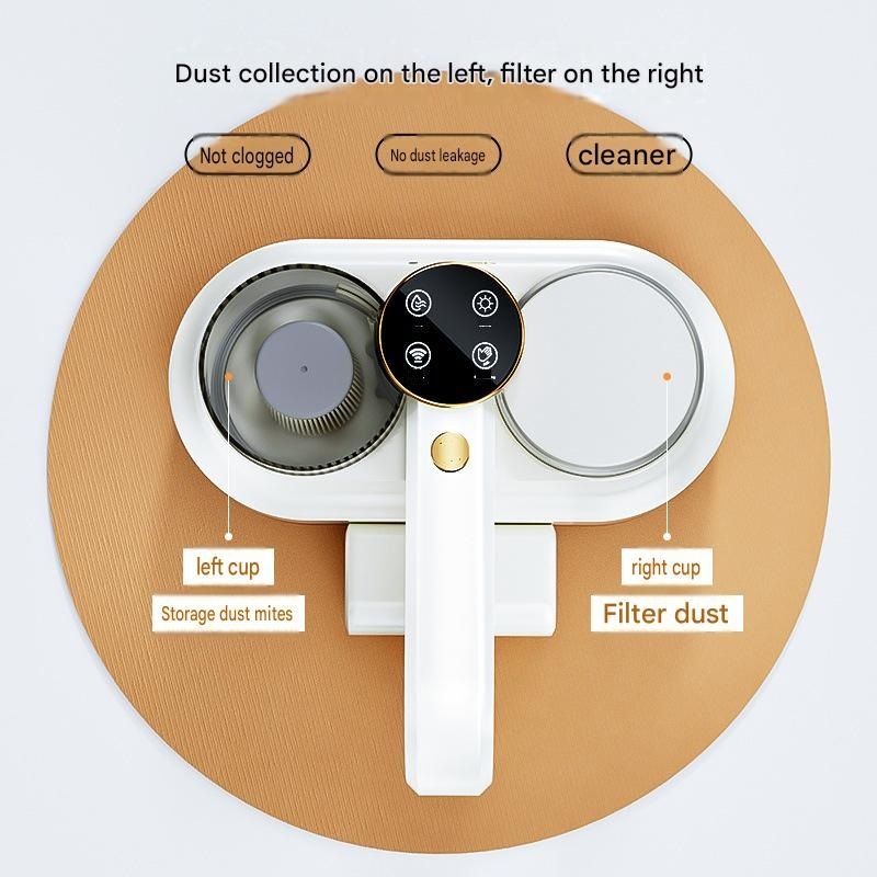 White Handheld Cordless Dust Mite Vacuum Cleaner LED Sanitizing Mattress Cleaner Dual Cup Separation Strong Suction 9000Pa Anti Allergen Home Winter Deep Cleaning Clean Portable