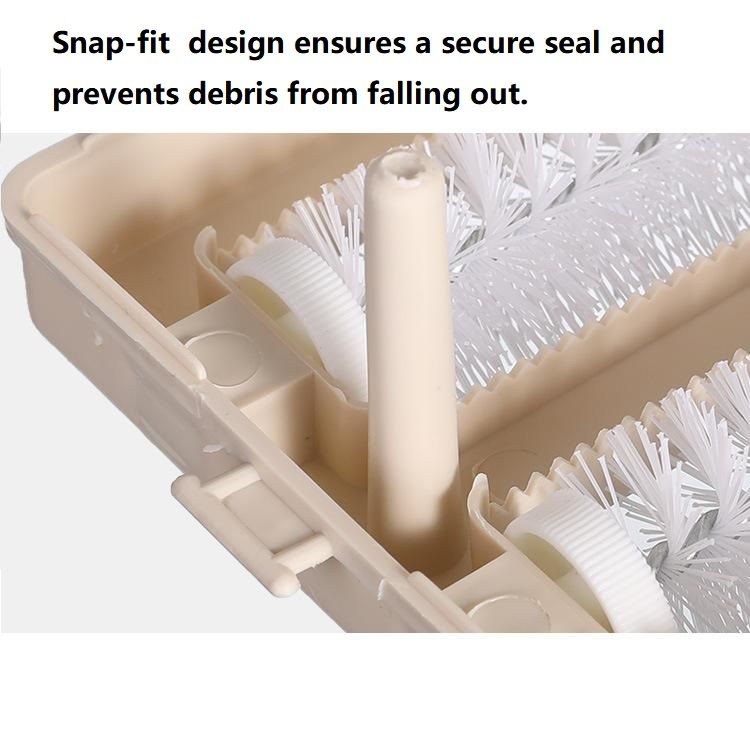 Beige Double Roller Cleaning Brush - PP Material, Sealed Dustpan Design with Detachable Rollers - Lightweight Carpet Sofa Bed Sweeper for Pet Hair and Crumbs