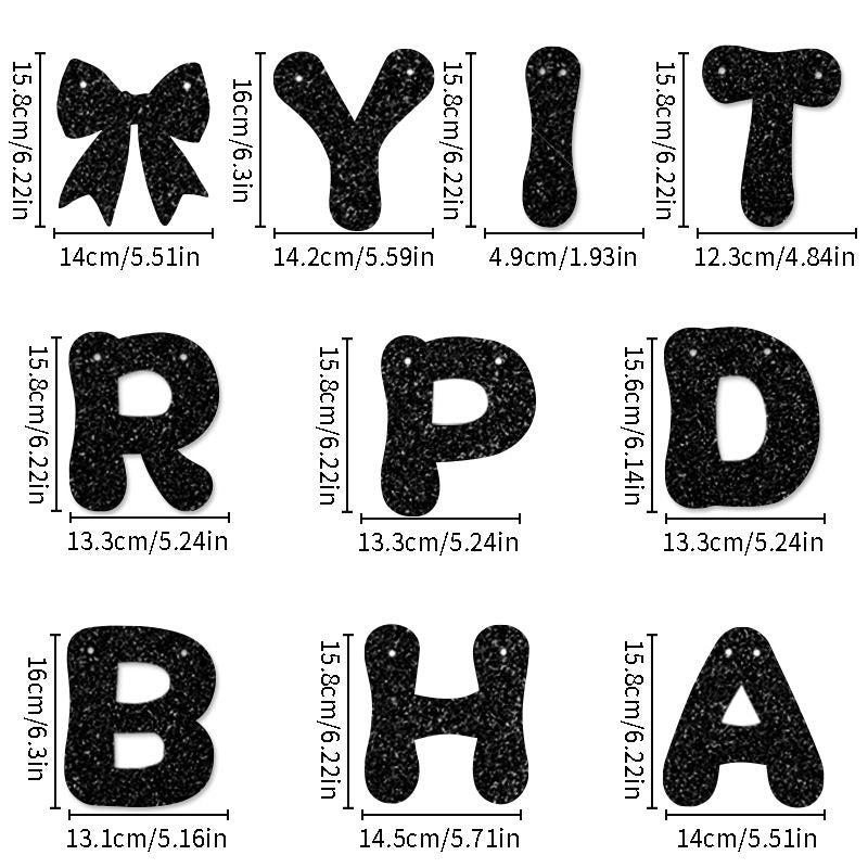 Golden Glitter Happy Birthday Banner and Cake Topper Set - Bow Decoration Birthday Party , Hanging Bunting with Sticks and Tape for Home Celebration