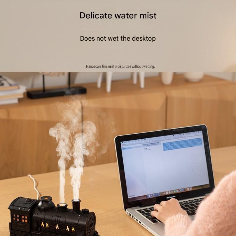 Retro Train Humidifier 300ml Ultrasonic Aroma Diffuser LED Night Light Black