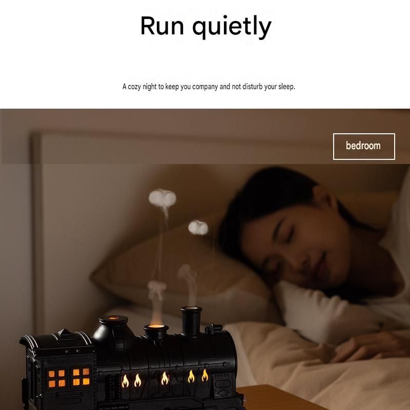 Retro Train Humidifier 300ml Ultrasonic Aroma Diffuser LED Night Light Black