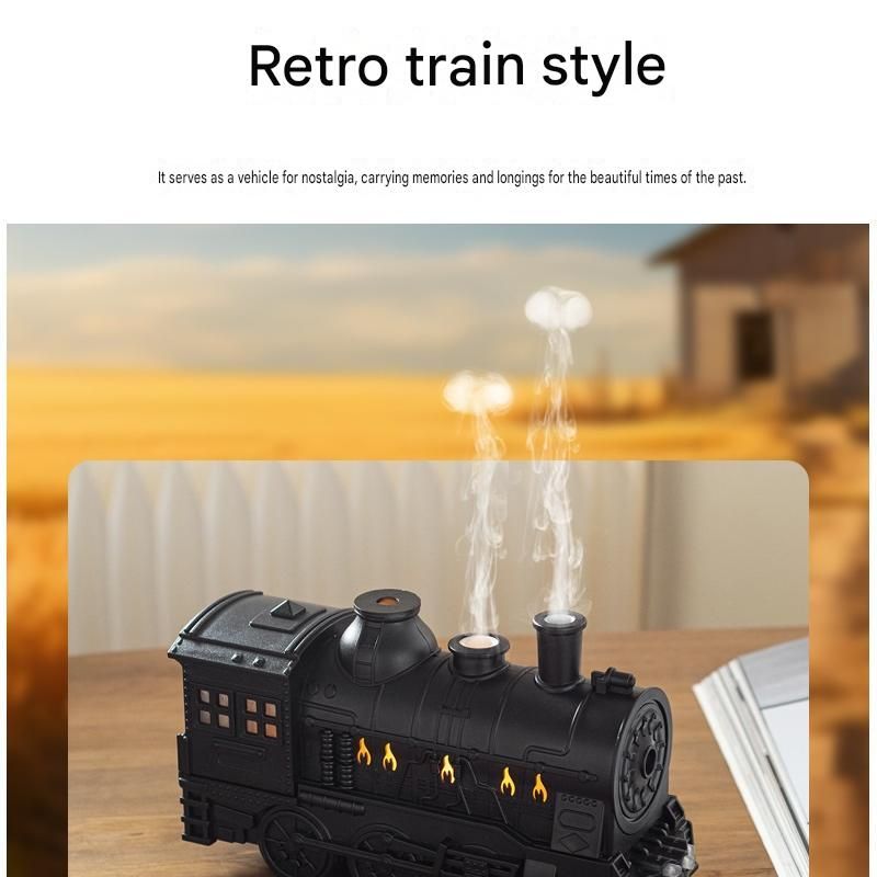 Retro Train Humidifier 300ml Ultrasonic Aroma Diffuser LED Night Light Black