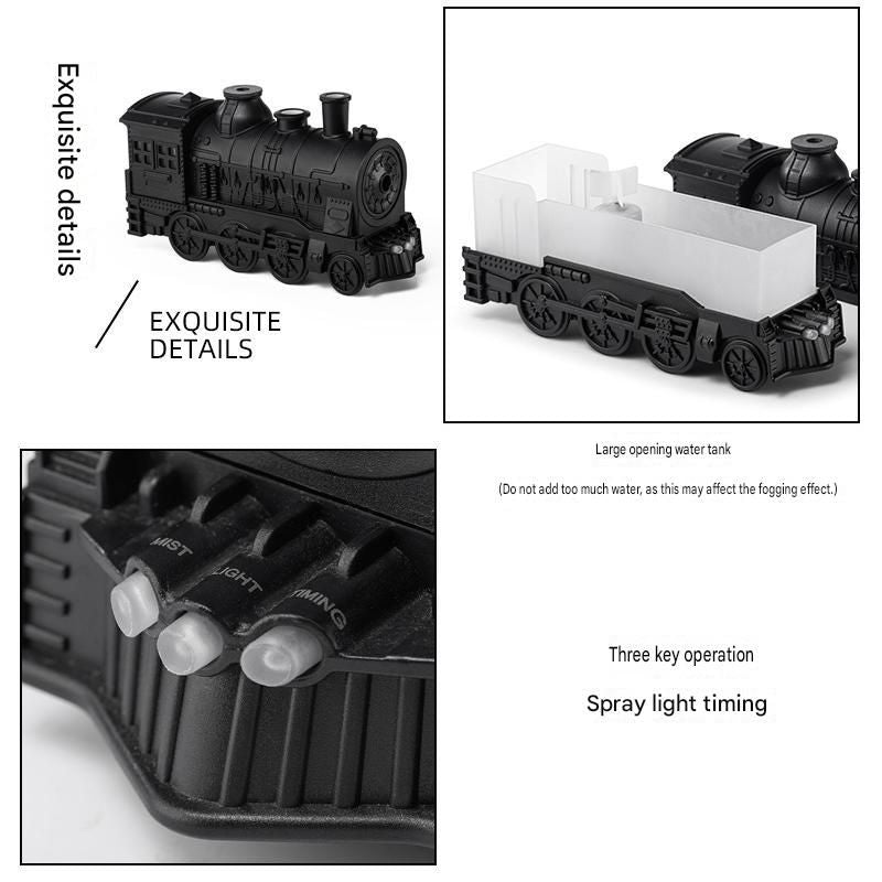 Retro Train Humidifier 300ml Ultrasonic Aroma Diffuser LED Night Light Black