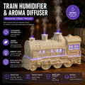 White Retro Train Aromatherapy Humidifier - 300ml Ultrasonic Cool Mist Diffuser with Jellyfish Smoke Ring, LED Night Light  for Bedroom Office Desk Decor