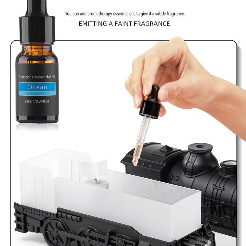 White Retro Train Aromatherapy Humidifier - 300ml Ultrasonic Cool Mist Diffuser with Jellyfish Smoke Ring, LED Night Light  for Bedroom Office Desk Decor