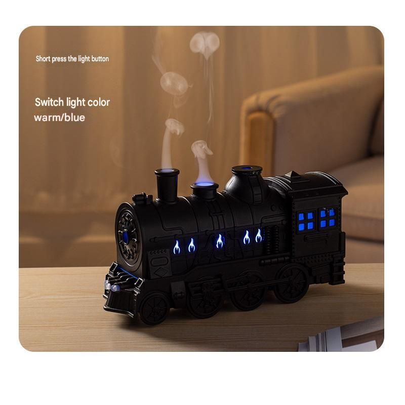 Green Retro Train Aromatherapy Humidifier - 300ml Ultrasonic Cool Mist Diffuser with Jellyfish Smoke Ring, LED Night Light  for Bedroom Office Desk Decor