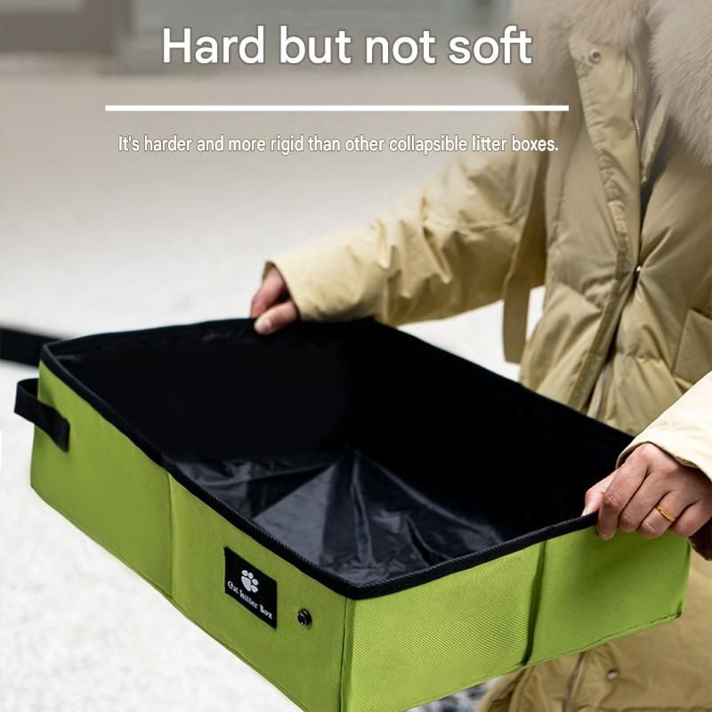 Green Large size Portable Foldable Cat Litter Box - Oxford Fabric Waterproof pet Travel Toilet with High Walls, Lightweight 350g Design for Road Trips Camping and Pet Transport