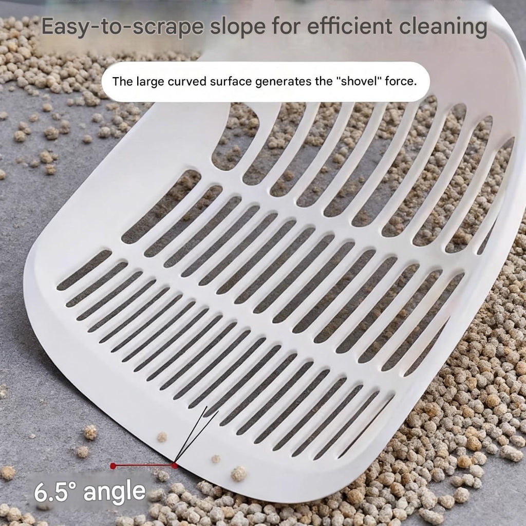 White Large-surface cat litter scoop—made of PP material, featuring a fine-mesh design and an ergonomic handle; 28 cm in length. Suitable for tofu litter and clumping litter; an easy-to-clean tool for clearing away pet waste